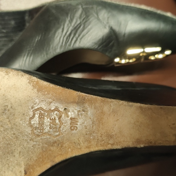 Tory Burch Black raleigh Logo Leather Wedge Pumps Size 9 - Picture 3 of 12